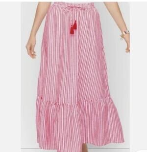 Talbots Women’s Size Small Red Striped Linen Blend Lined Maxi Flare Skirt